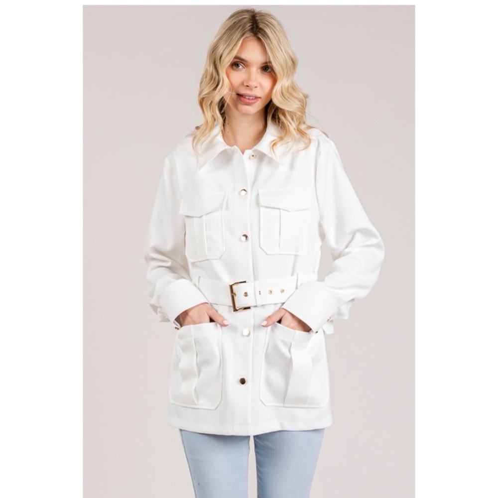 Utility Belted Jacket - White
